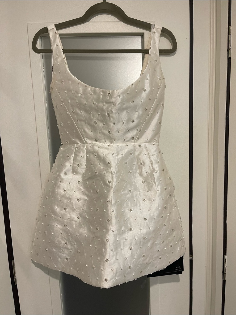Watters Cream Embroidered Satin Mini Dress